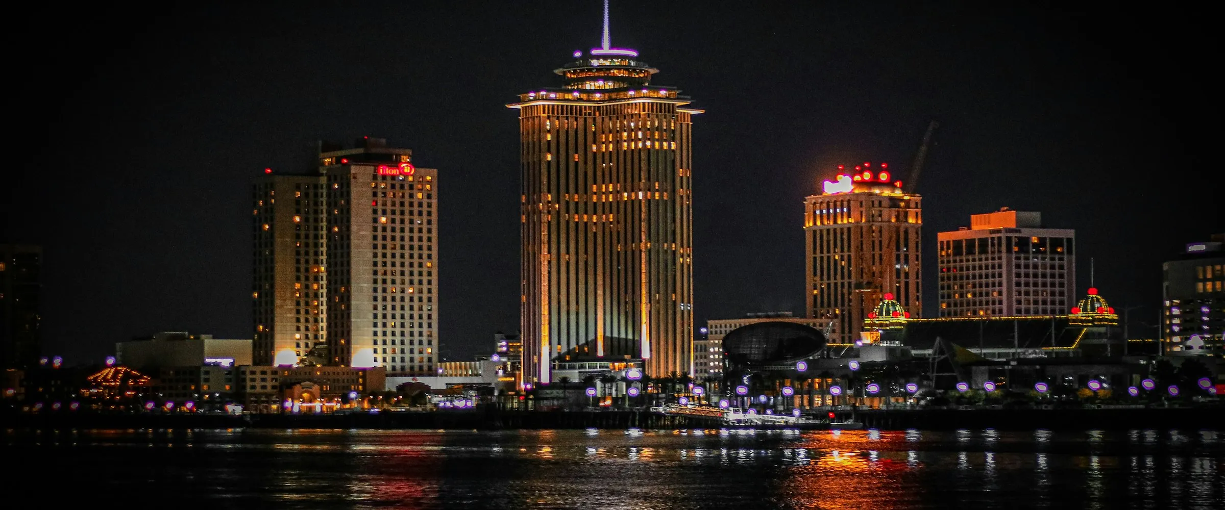 The New Orleans skyline at night